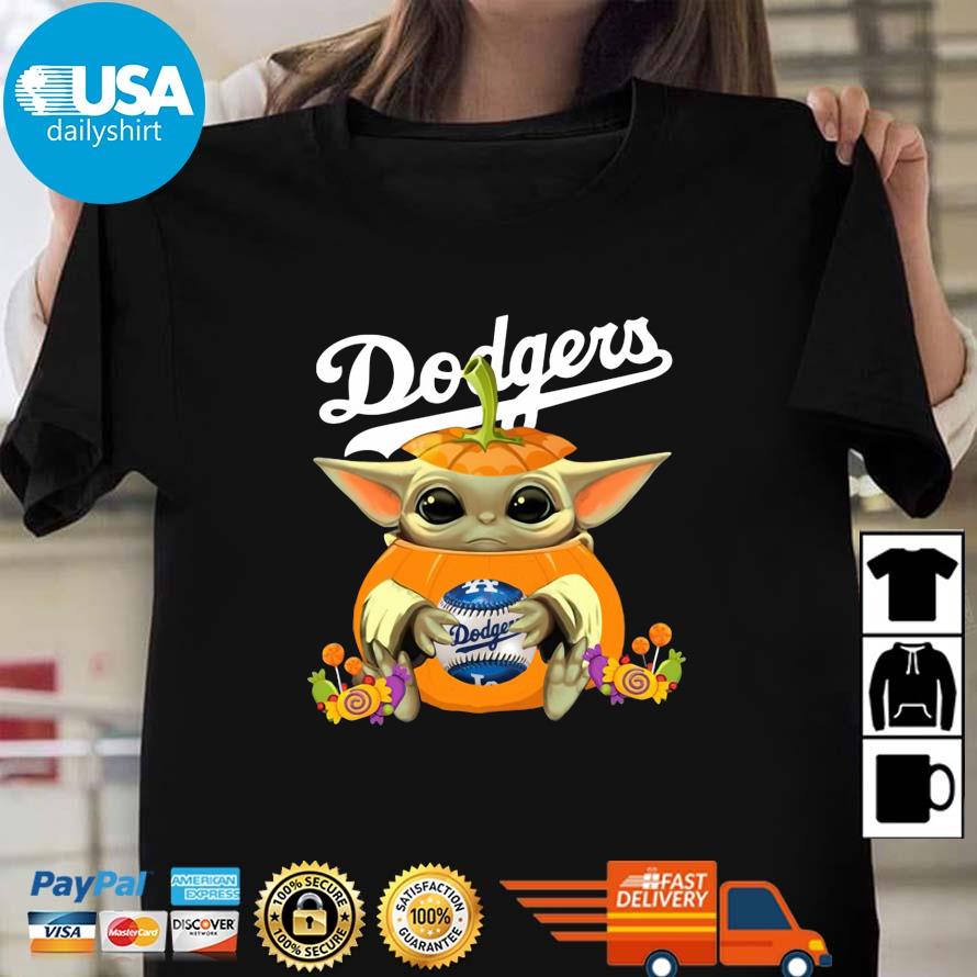 Happy Halloween baby Yoda pumpkin Los Angeles Dodgers shirt