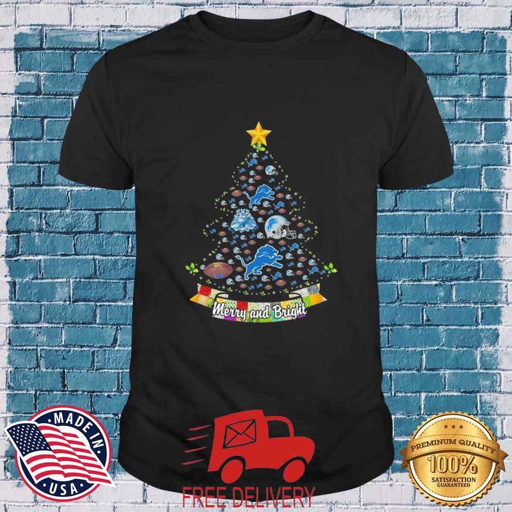 Merry And Bright Detroit Lion NFL Christmas Tree 2022 Shirt