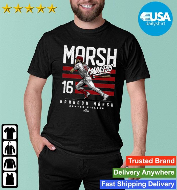  Brandon Marsh Shirt (Cotton, Small, Heather Gray) - Brandon  Marsh Philadelphia Marsh Madness Stripes WHT : Sports & Outdoors