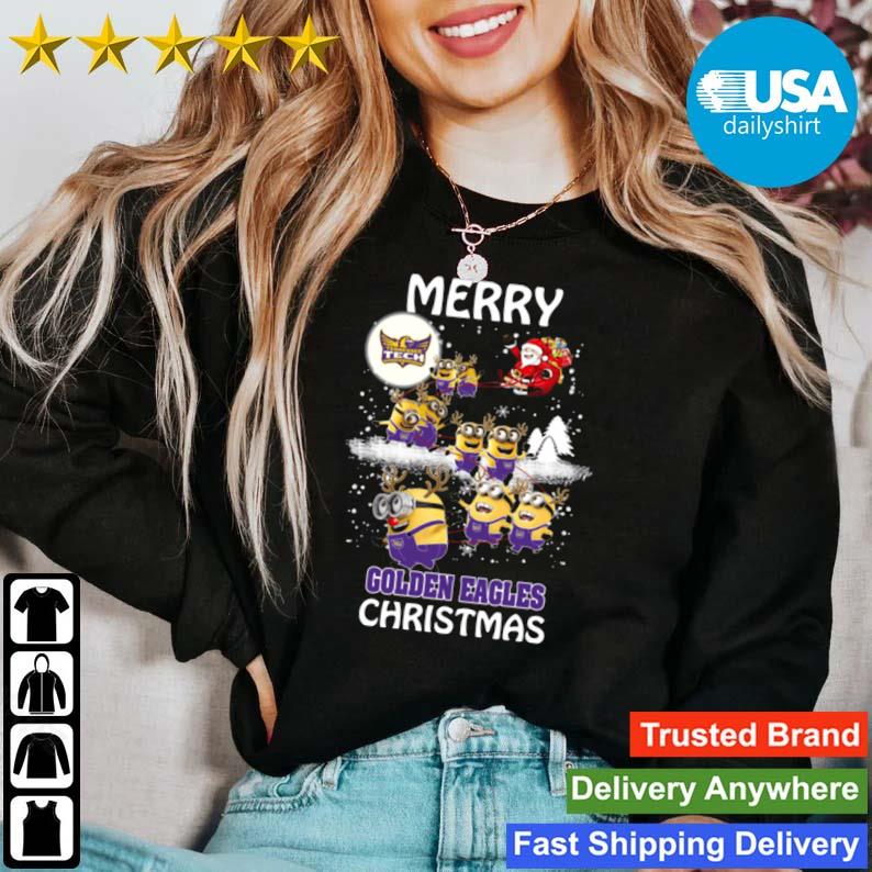 Fantastic Tennessee Tech Golden Eagles Minion Ugly Christmas Santa Claus With Sleigh Sweater