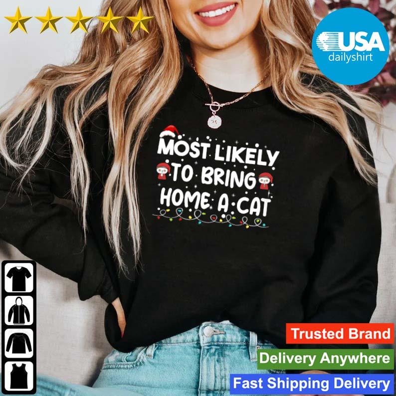Most Likely To Bring Home A Cat Christmas Lights Sweater