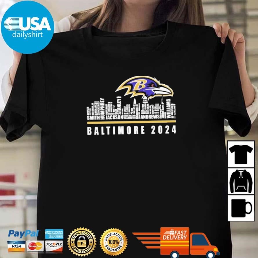 Original Baltimore Ravens 2024 Players Name City Skyline Shirt